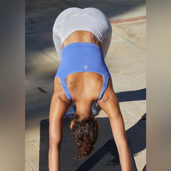 Free People Happiness Runs Square Neck Crop Tank in Blue - Picture 5 of 8